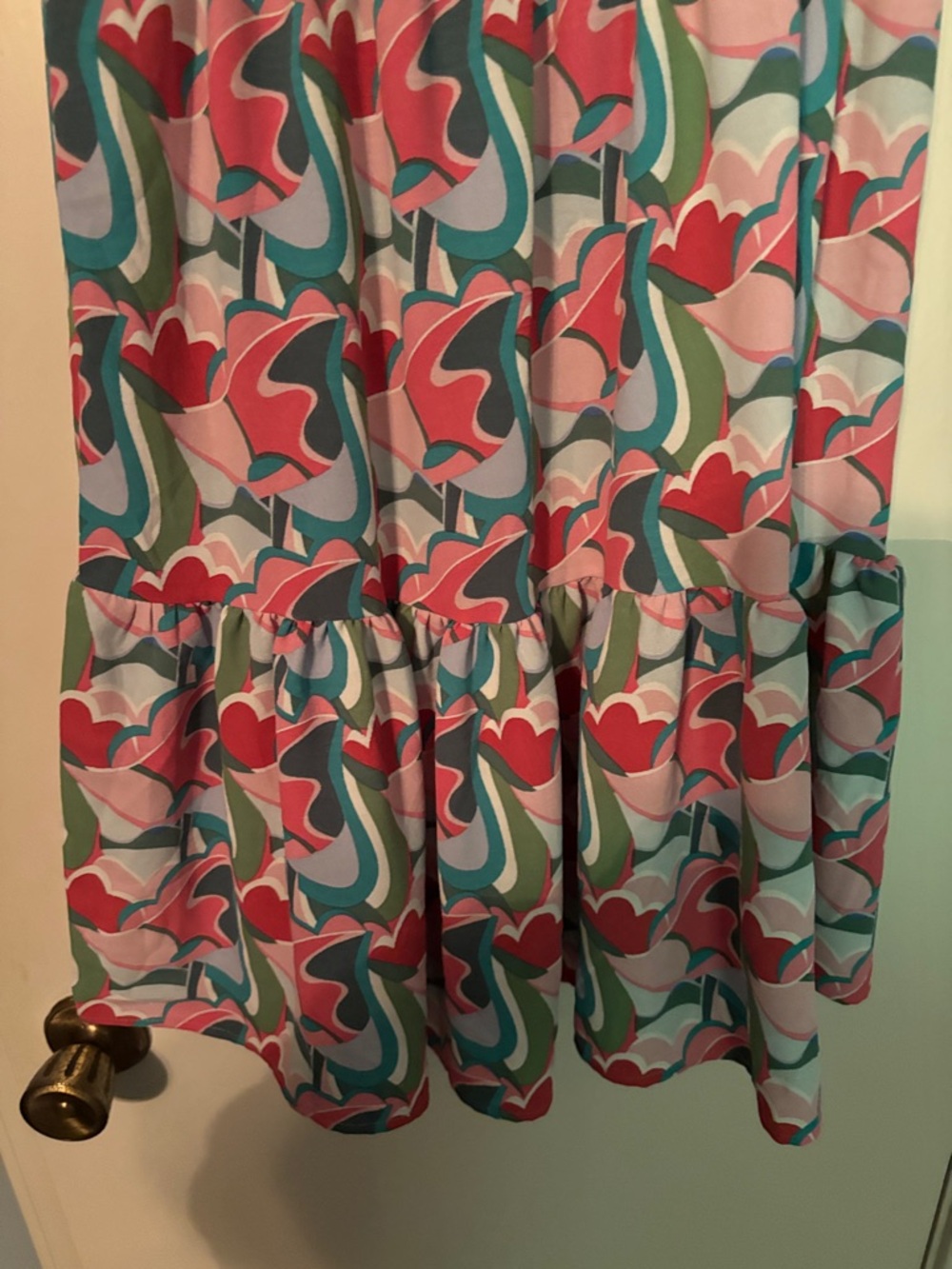 Floral Multicolor Tiered Midi Dress with Ruffle Neckline by Michelle  size small - Picture 7 of 9